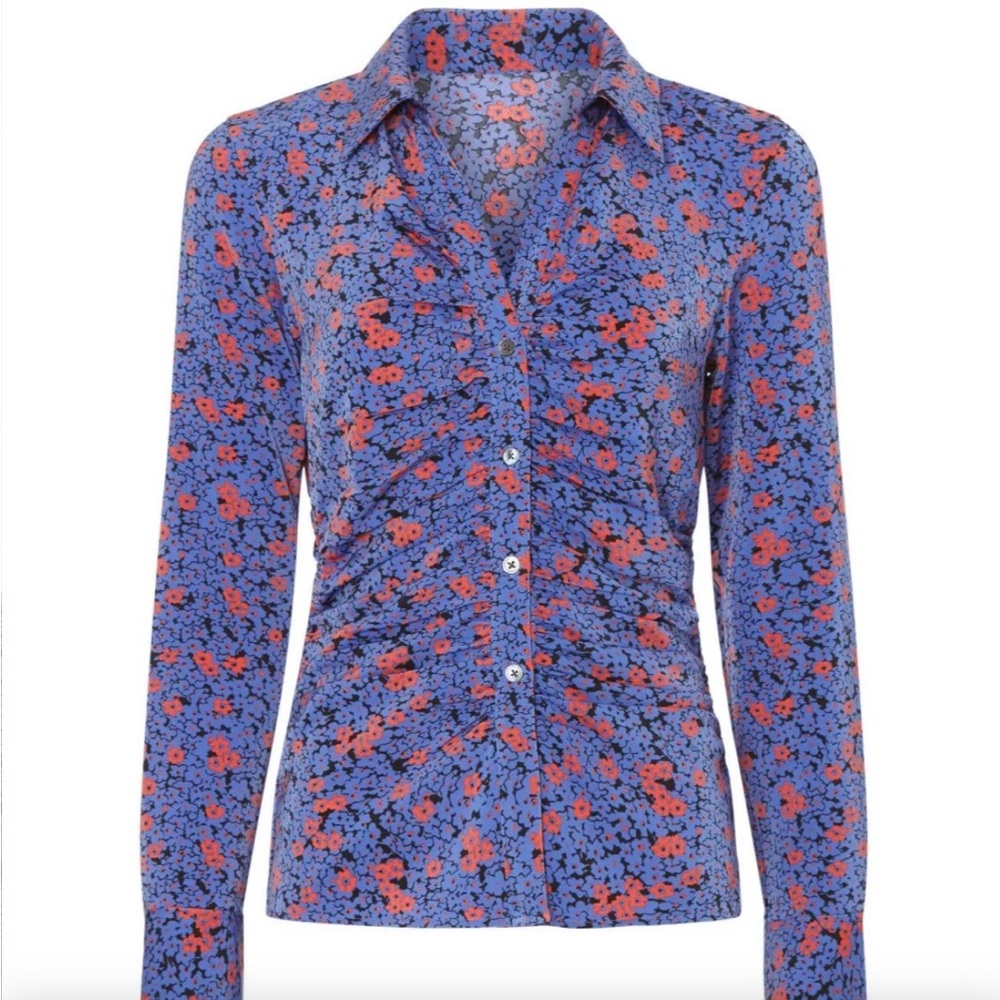 Rails Purple Lisa floral ruched button up blouse top Small Business Career